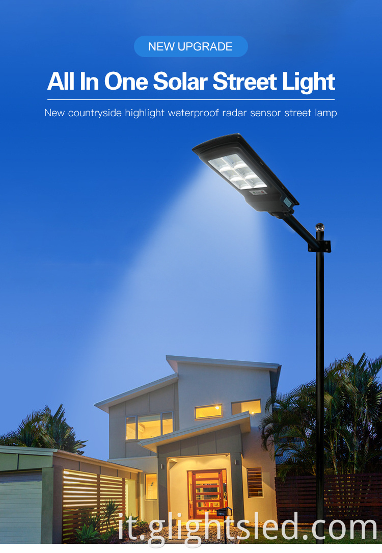 G-Lights IP65 90w 120w all'aperto impermeabile ad alta luminosità tutto in una luce stradale a led solare integrata